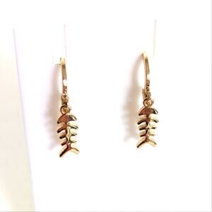 Trendy Gold Tone Fish Bone Bohemian Festival  Layering Huggie Hoop Earrings